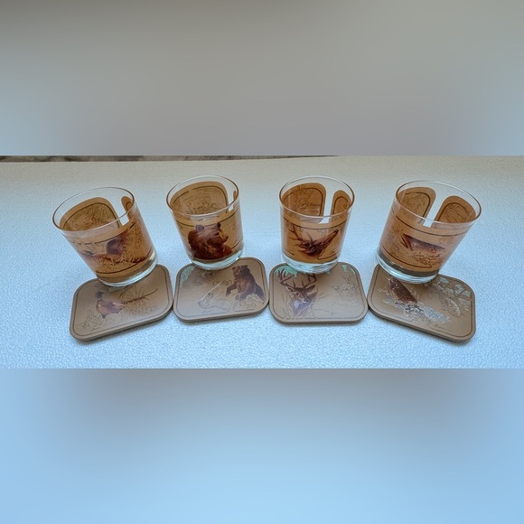 Vintage Wildlife Print Glass Set with Coasters - Picture 10 of 11